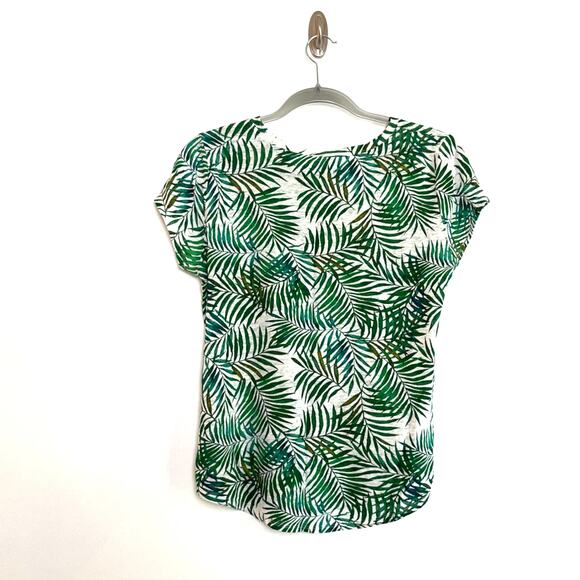 Loft 100% Linen Palm Leaf Print Short Sleeve Tee Size Small Green Tropical Beach - Picture 2 of 6